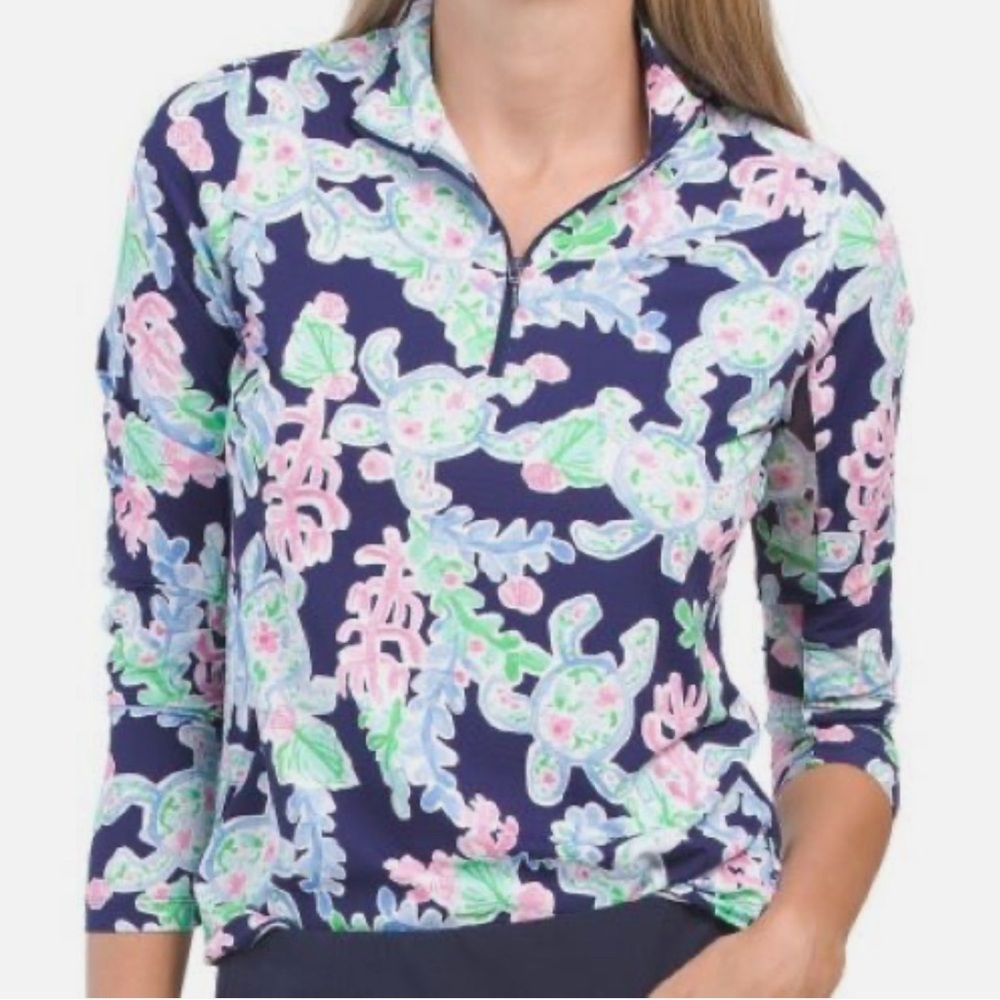 G LIFESTYLE TURTLE COVE NAVY BLUE Long Sleeve Mock Golf Shirt size